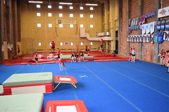 Une magnifique palestre avec deux trampolines olympiques